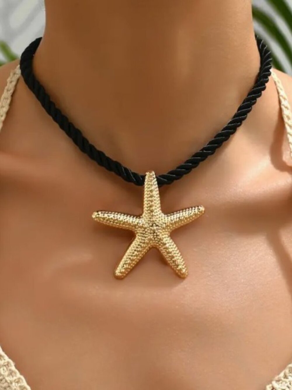 Starfish Pendant Necklace Rope Chain Lightweight Boho Beach Accessory